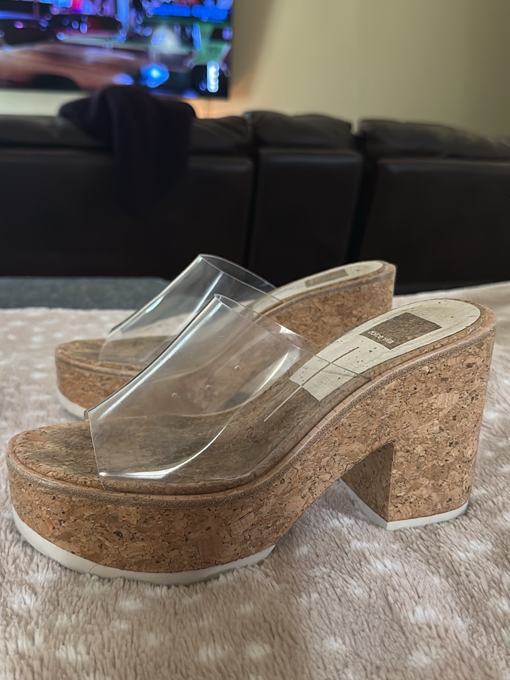 Dolce Vita Clear PVC Cork Platform Sandals
